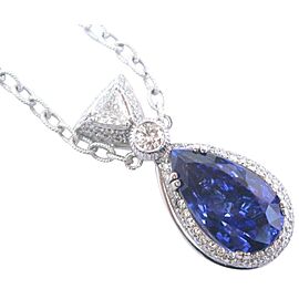 Pear Shape Tanzanite & Trillion Cut Diamond White Gold Necklace