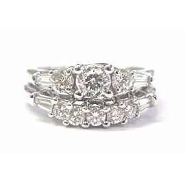 Belgian Crown Star Round & Baguette Diamond White Gold Engagement Set