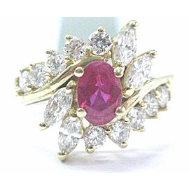 Fine Gem Ruby & Diamond Yellow Gold Jewelry Ring 14Kt