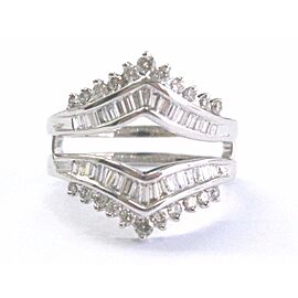 Round & Baguette Diamond White Gold Jacket Ring 14KT