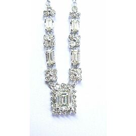 Emerald Cut Diamond Halo White Gold Floral Necklace