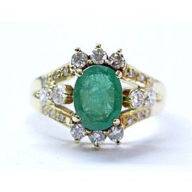 18Kt NATURAL Colombian Green Emerald & Diamond Yellow Gold Ring