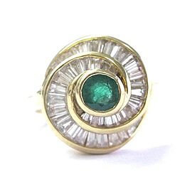 Fine Green Emerald & Diamond Yellow Gold Ballerina Jewelry Ring