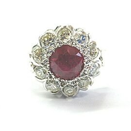 Vintage Ruby & Old European Cut Diamond Ring 14Kt White Gold