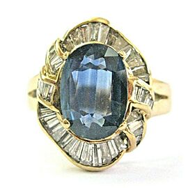 Oval Sapphire & Baguette Diamond Anniversary Ring 18Kt Solid Yellow Gold