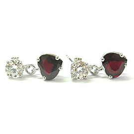 Heart Shape Ruby & Round Diamond White Gold Dangling Earrings