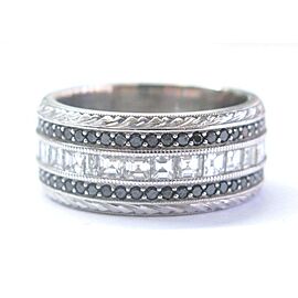 Fine Asscher Cut & Black Diamond WIDE White Gold Eternity Band Ring