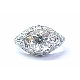 Platinum Natural Old European Diamond Milgrain Engagement Ring