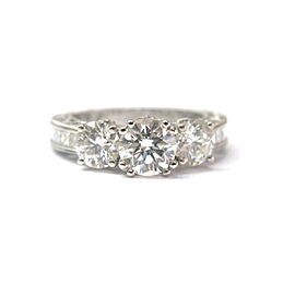 18KT Round Cut 3-Stone Engagement NATURAL Diamond White Gold Ring