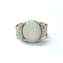 Natural Opal & Diamond Yellow Gold Anniversary Ring