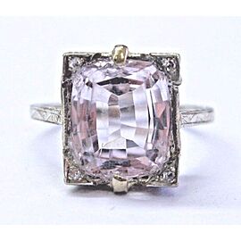 Vintage 18Kt Kunzite & Diamond White Gold Milgrain Ring 4.53Ct