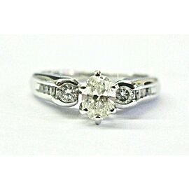 Oval & Round Diamond Three Stone Engagement Ring 14Kt White Gold .80Ct