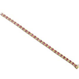 Natural Oval Ruby & Diamond Yellow Gold Tennis Bracelet 14KT 7" 10.00Ct