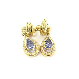 Tanzanite & Diamond Drop Earrings 14Kt Yellow Gold Push Back 1.40Ct AAAA/VS