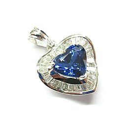 Unheated Blue Sapphire & Diamond Pendant 18Kt White Gold