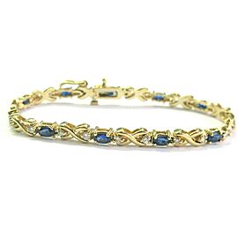 Natural Ceylon Sapphire Diamond Yellow Gold Tennis Bracelet