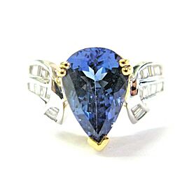 18Kt Natural Pear Shape Tanzanite & Diamond 2-Tone Ring