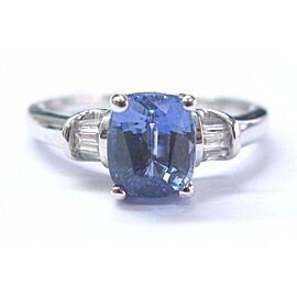 Cushion Tanzanite & Diamond Ring Solid 14Kt White Gold SIZEABLE