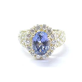 18Kt NATURAL Gem Tanzanite & Diamond SOLID Yellow Gold Jewelry Ring 5.12Ct