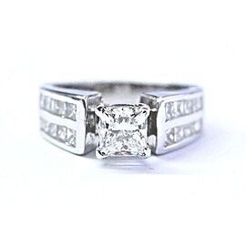 Platinum Princess Cut Diamond Solitaire W Accent Engagement Ring F-VS1