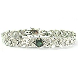 Green Tourmaline & Diamond Tennis Bracelet 14Kt White Gold 4.20Ct 6.75"