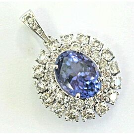 Natural Oval Tanzanite & Diamond Circular White Gold Pendant 7.86CT 14KT 1.25"