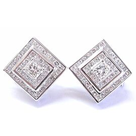 Square Princess Cut Diamond Stud Huggie Earrings 18Kt White Gold