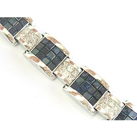 Men's Blue Sapphire & Diamond Bracelet 18kt White Gold