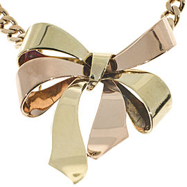 Vintage Art Deco 14K Rose & Yellow Gold Ribbon Bow Pendant Necklace