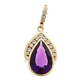 Vintage 14k Yellow Gold Purple 5.50ct Pear Amethyst and .45ctw Full Diamond Pendant Enhancer