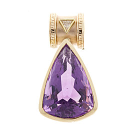 Vintage 14K Yellow Gold 15.50ct Bright Purple Amethyst and .15ct Diamond Greek Key Pendant