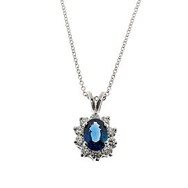 18K White Gold with 1.00ct Cornflower Blue Sapphire & Diamond Pendant Necklace