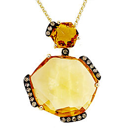 14K Yellow Gold & 7.50ct Citrine Brown & Diamond Pendant