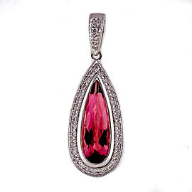 14K White Gold with Pink Tourmaline & Diamond Halo Pendant