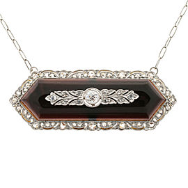 18K Yellow Gold & Platinum with Onyx & Diamond Pendant Necklace