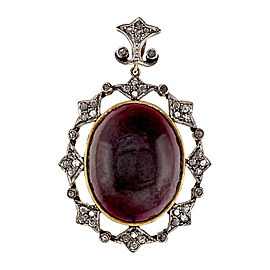 18K Pink Gold and Sterling Silver 15.00ct Cabochon Raspberry Garnet & .60ct Diamond Pendant