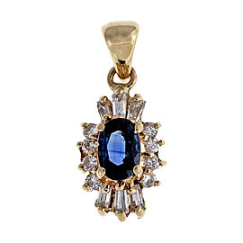 14K Yellow Gold .65ct Sapphire Diamond Vintage Pendant