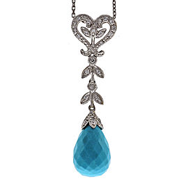 14K White Gold with Turquoise & 0.18ct Diamonds Pendant Necklace