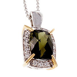 14K White & Yellow Gold with 1.25ct Green Tourmaline & Diamond Pendant Necklace