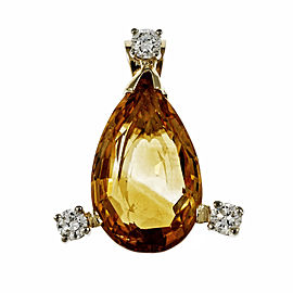 14K Yellow Gold Diamond Yellow Orange Citrine Pendant