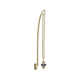 14K Yellow Gold Sapphire Old Mine Diamonds Pendant Necklace