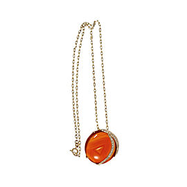 14K Yellow Gold Phantom Reddish Brown Carnelian Diamond Pendant Necklace