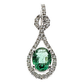 14K White Gold Green Emerald Diamond Pendant