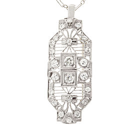 Vintage Art Deco Platinum & 14K White Gold 1.04ct Diamond Pendant & Pin Chain Necklace