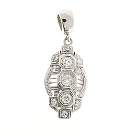 14K White Gold 0.17ct Diamond Open Work Vintage Art Deco Pendant