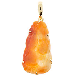 18K Yellow Gold with Rare Natural Red Orange Jadeite Jade Carved Satsky Pendant