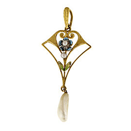 Krementz 14K Yellow Gold American Freshwater Pearl Enamel Pendant