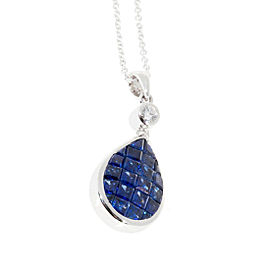 18K White Gold with 1.86ct Bright Sapphire & Diamond Vintage Pendant Necklace