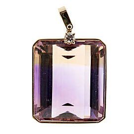 Vintage 14K Yellow Gold 29ct Emerald Cut Amitrine Diamond Pendant