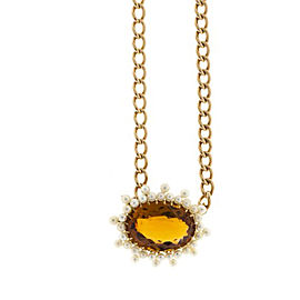 14K Rose Gold with 11.00ct Citrine & Pearl Pendant Necklace